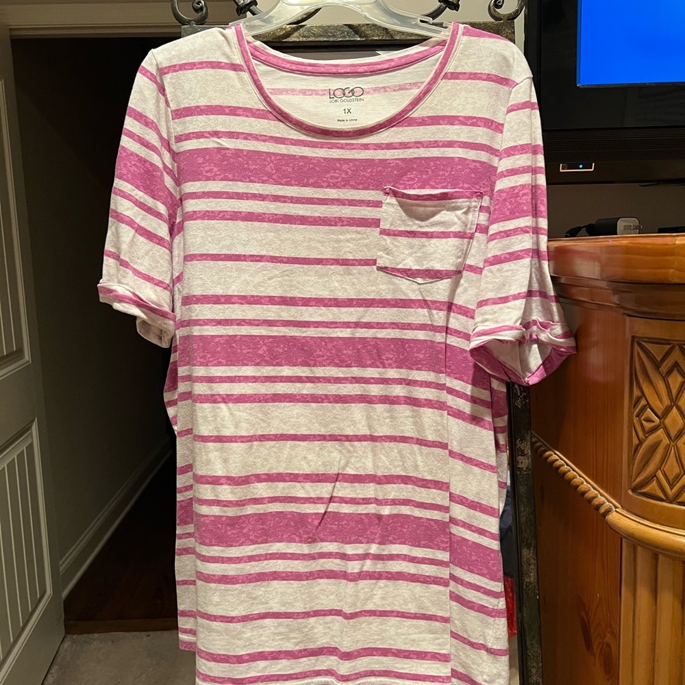 Logo Purple White Striped Top Sz 1x